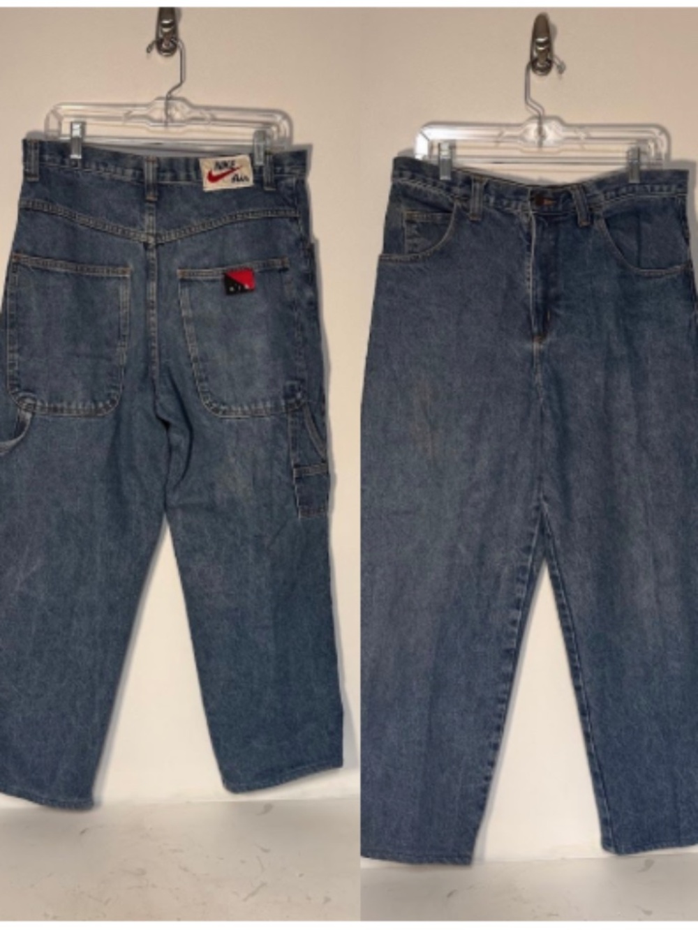 Vintage Nike Air Denim Jeans Baggy Loose JNCO-Style Swoosh Patch Made in USA 34